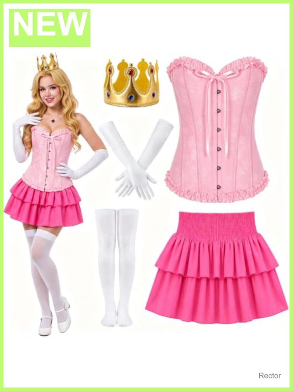 Fairy Princess Costume Set Corset Skirt Crown Gloves Socks 5 Piece